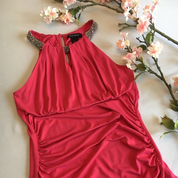 White House Black Market Beaded Collar Coral Top - Picture 2 of 5